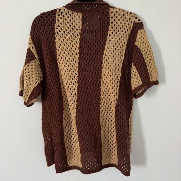 NWT Steve Madden women’s Marnie sweater crochet button front Top Brown/Tan Small - Picture 2 of 8